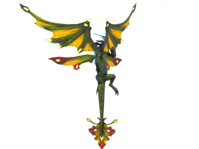 Low Poly Monster Green Young Winged Dragon 3D Model Low-poly 3D model