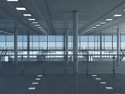 Modern Glass Building Interior And Exterior 3D model