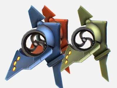 Mechanical Flying Combat Drone Space Aircraft Low-poly 3D model