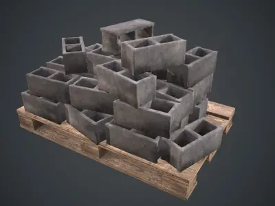 Pallet Of Concrete Blocks PBR Game Ready Low-poly 3D model