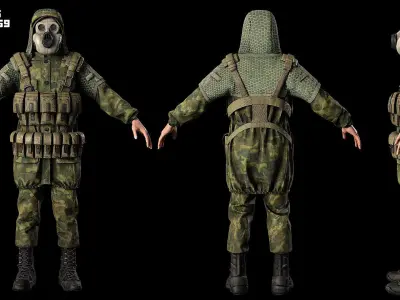 Post apocalyptic survivor 3 Game ready low poly character Low-poly 3D model