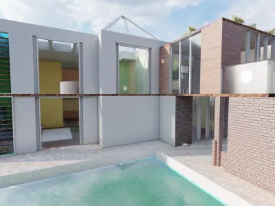 Modern two story house with pool 3D model