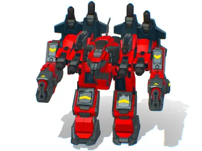 Animated Heavy Combat Robot Cyborg Machine Gun Low-poly 3D model