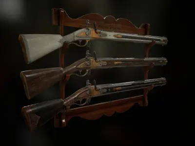 Double-barreled Flintlock Rifle - 3 skins Low-poly 3D model