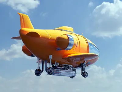 Fantastic retro futuristic airship airplane 3D model