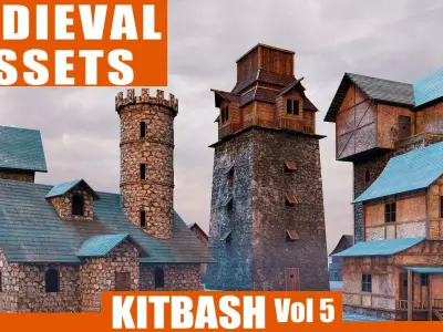 Kitbash Medieval Assets With Textures Vol 5 Low-poly 3D model