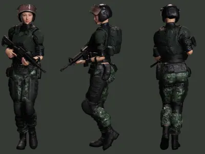 Noi - Asian Strength in Military Attire Low-poly 3D model
