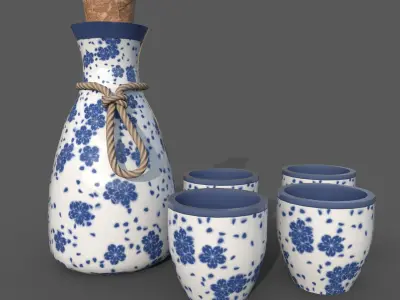 Sake Set Low-poly 3D model