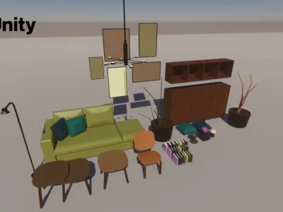 Living room furniture Low-poly 3D model