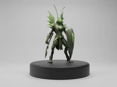 Mantis Warrior 3D Model Insectoid Fantasy Character Low-poly 3D model