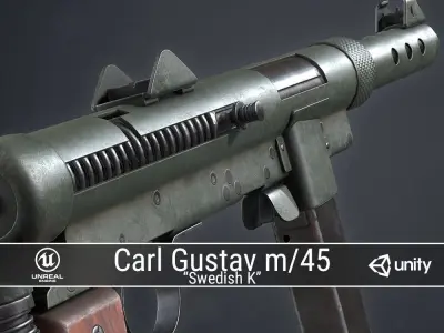 PBR Swedish K gun with wooden handle Low-poly 3D model