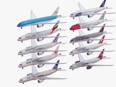Bundle Boeing 787 Dreamliner 10 Pack Low-poly 3D model