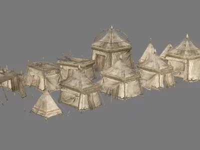 Medieval Market Tent Stalls Collection 3D Model Low-poly 3D model