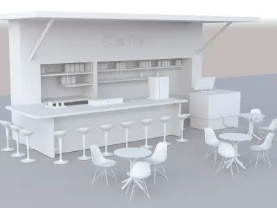 Cafe outdoor Low-poly 3D model