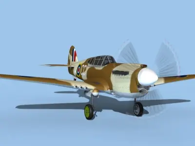 Curtiss P-40F Tomahawk V05 RAF 3D model