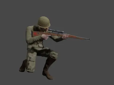 K98 Low-poly 3D model soldier with rifle Low-poly 3D model