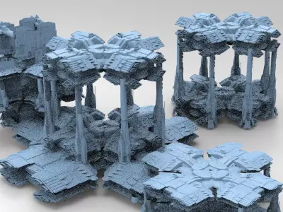 Dark Elven Sci-Fi Dome base 4 designs  3D model