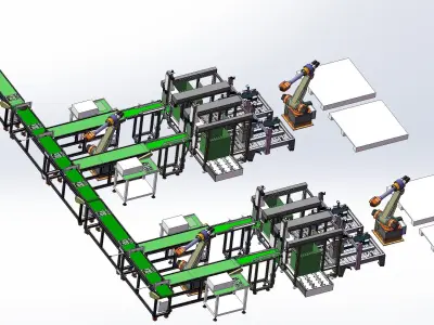 Pcb board loading package stacking conveyor line 3D model