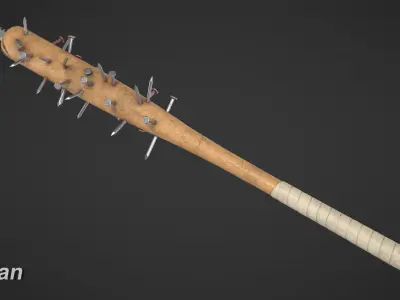 Nailed Baseball Bat Game Ready Low-poly 3D model