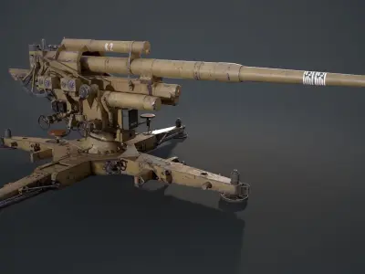 88mm German Flak Canon Low-poly 3D model
