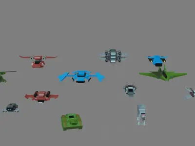 space sci-fi fighters Low-poly 3D model