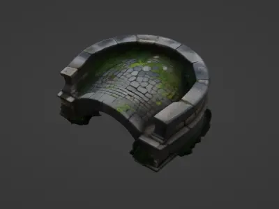 Curved Medieval Stone Bridge Segment 3D model