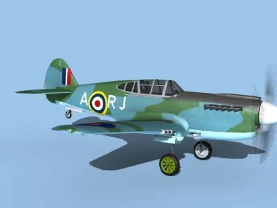 Curtiss P-40F Tomahawk V06 RAF 3D model