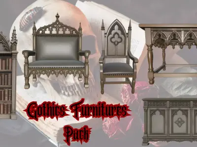 Gothic Furniture Pack Medieval Style 3D Assets Free low-poly 3D model