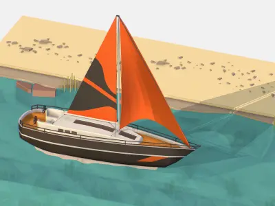 Black Yacht Scene Motor Boat Black Low-poly 3D model