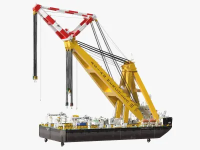 Floating Crane Ship Working Position 3D model