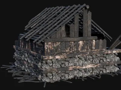 BURNED STONE HOUSES RUIN DESTROYED COTTAGE OLD AAA COLLECTION Low-poly 3D model