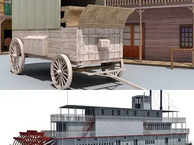 Western Town and Steam Boat 3D model
