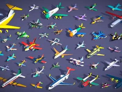 51 Low Poly Air Vehicles Pack - Planes  Helicopters Fighter Jets Low-poly 3D model
