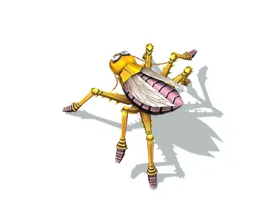 Animated Funny Cartoon White Roach Insect Low-poly 3D model