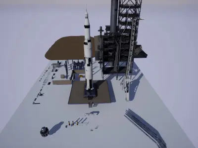 US Rocket Launch  Modular Environment Low-poly 3D model