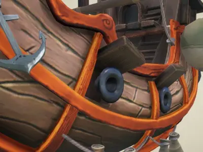 Flying Ship Hand-Painted Low-poly 3D model