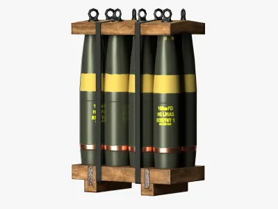 Artillery Shell Crate Packed 105mm 155mm LODs Game Ready Low-poly 3D model
