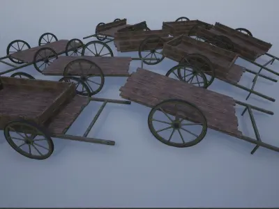 Lowpoly Medieval Wooden Carts Low-poly 3D model
