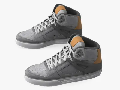 Lace-Up Textile Sneakers Light Gray 3D model