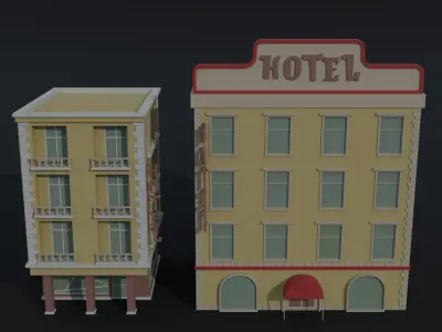 Cartoon renaissance city buildings Polygonal Style Low-poly 3D model