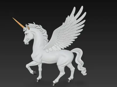 Unicorn White Realistic 3D Model Basic - Low Poly Realistic Low-poly 3D model