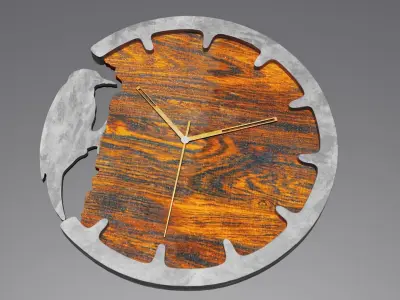 Clock wooden with metal face Free 3D model