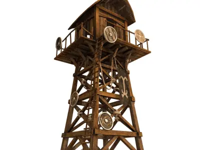 Wooden Viking Watch Tower Game Ready Low-poly 3D model