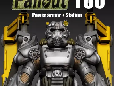 Fallout T60 Power Armor and Armor Station 3D print model