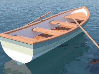 Rowboat wooden boat floating on water 3D model