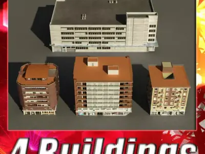 Building Collection 1-4 Low-poly 3D model