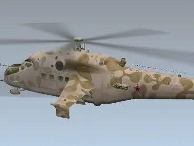 Low-poly 3D model Mi-24 Hind Helicopter  Low-poly 3D model