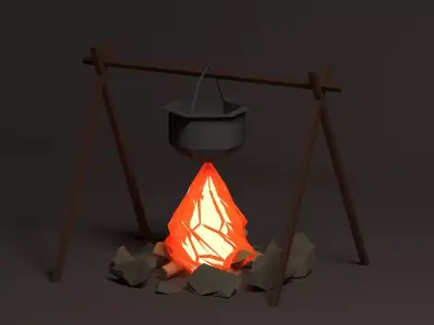 pot on fire Low-poly 3D model