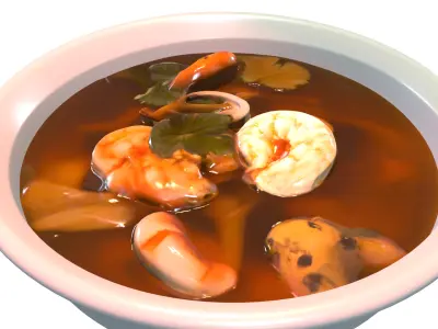 Seafood Soup Fried Octopus Ahi tuna Seafood Pasta Low-poly 3D model