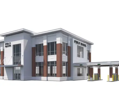 Commercial Building-023 Bank With Drive-thru 3D model